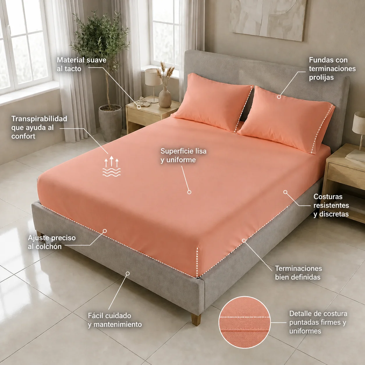Sábana Ajustable Unicolor Microfibra Suavizada Mandarina-6