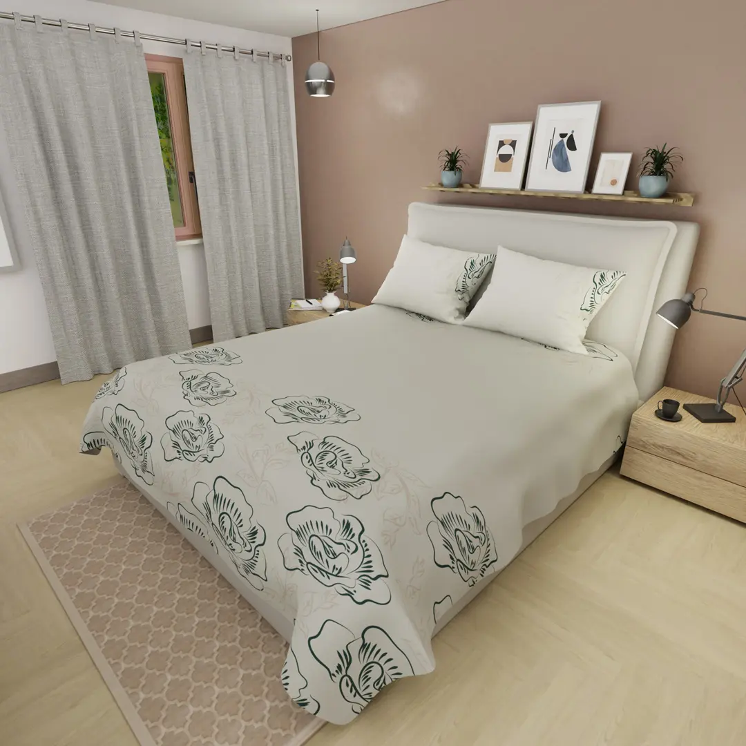 Juego de Sábanas de 250 Hilos Tranquilidad Floral Beige