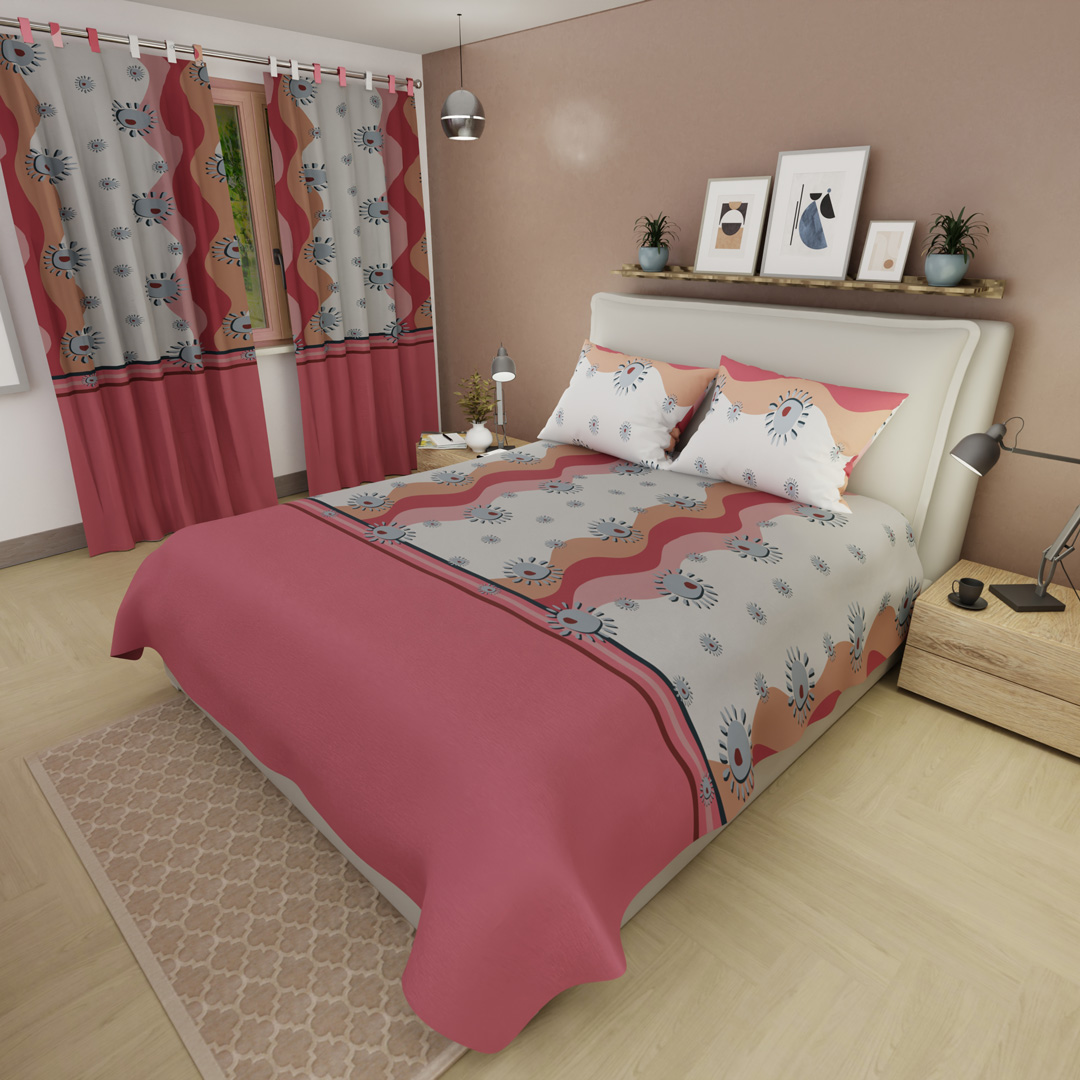 Juego de Sábanas Microfibra Suavizada Onda Retro Fucsia