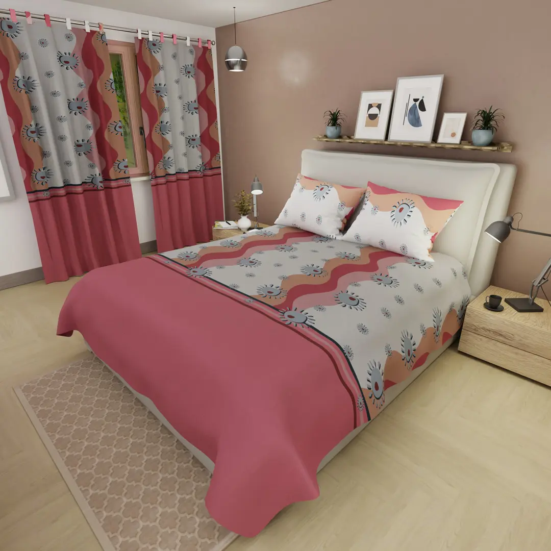 Juego de Sábanas Microfibra Suavizada Onda Retro Fucsia