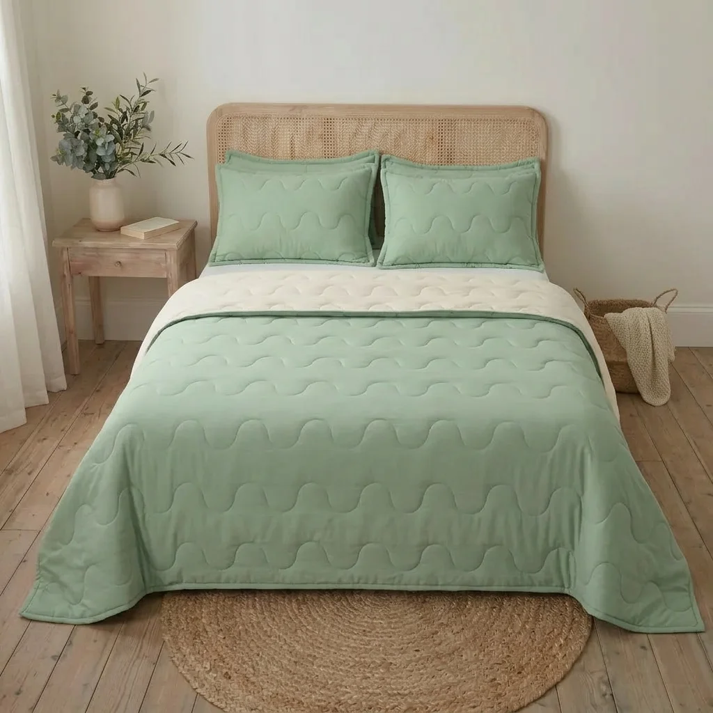 Cubrelecho Acolchado Cotton Sense Solo Fondo Verde -Beige-3
