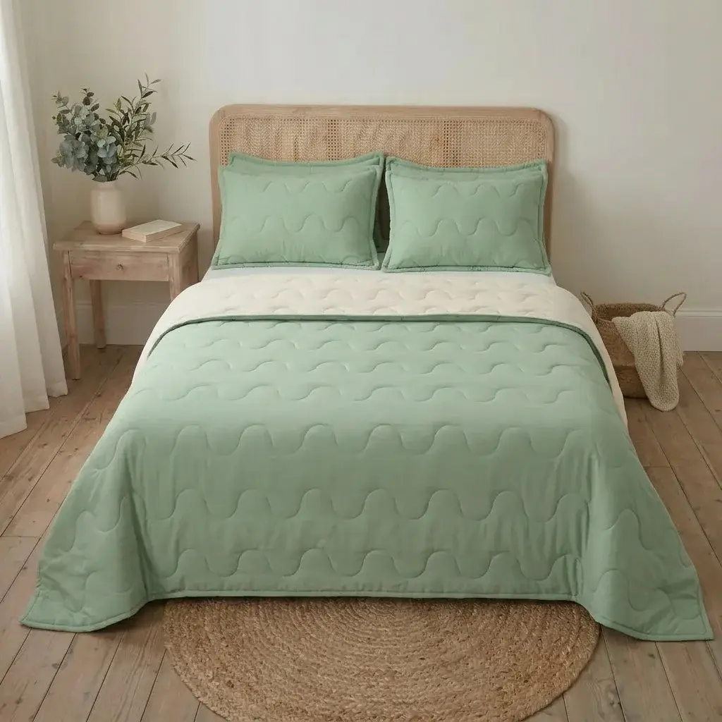 Cubrelecho Acolchado Cotton Sense Solo Fondo Verde -Beige-3