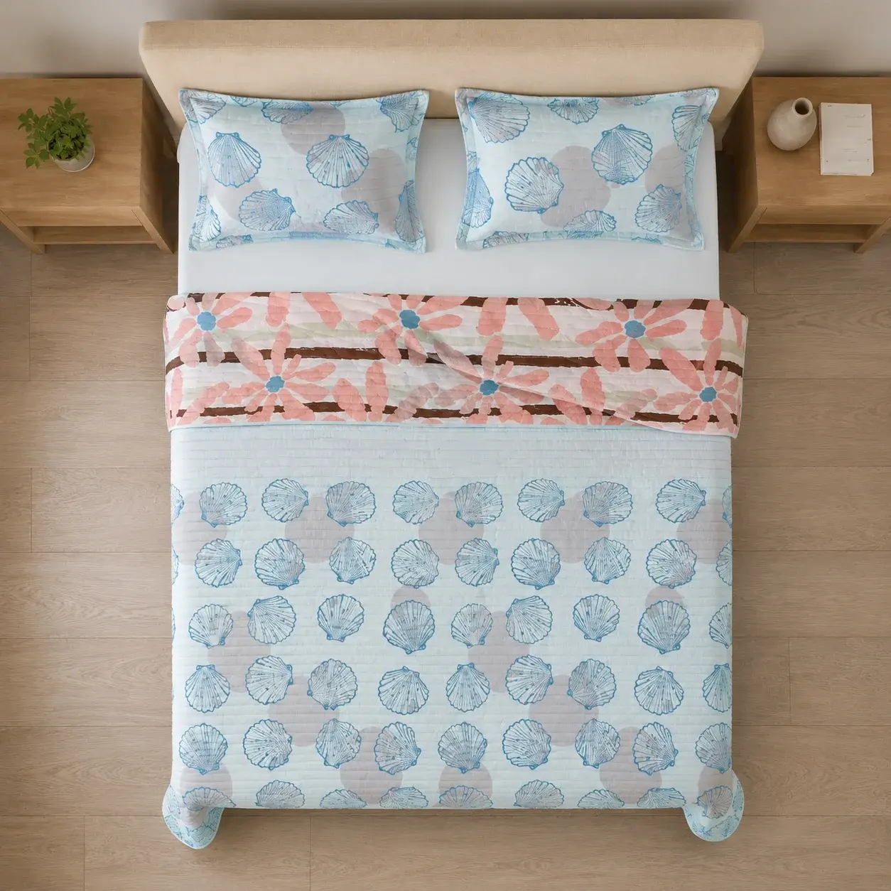 Cubrelecho Estampado Prensado Doble Faz Costa Aqua-2