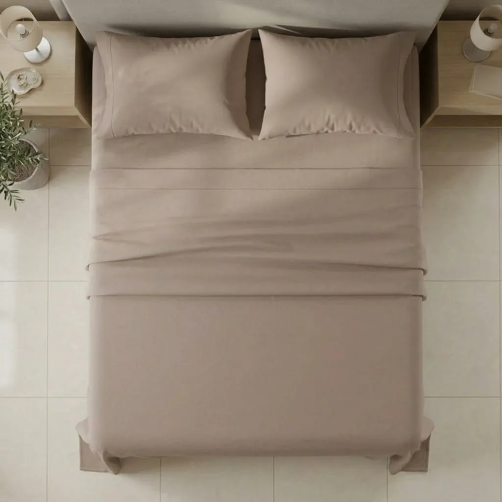 Juegos De Sabanas Unicolor My House Beige Confortable-2