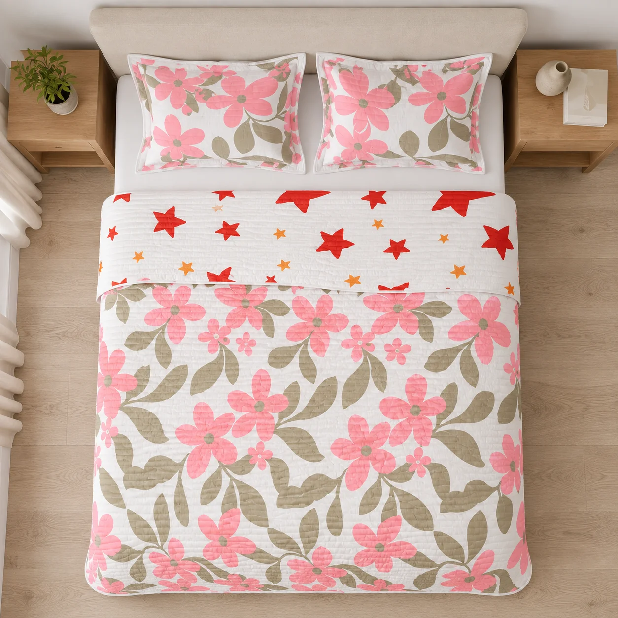 Cubrelecho Estampado Prensado Doble Faz  Starry Rose-2