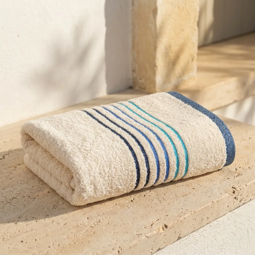 Toalla Mediterráneo Beige Con Linea Azul Oscuro 550 Gr
