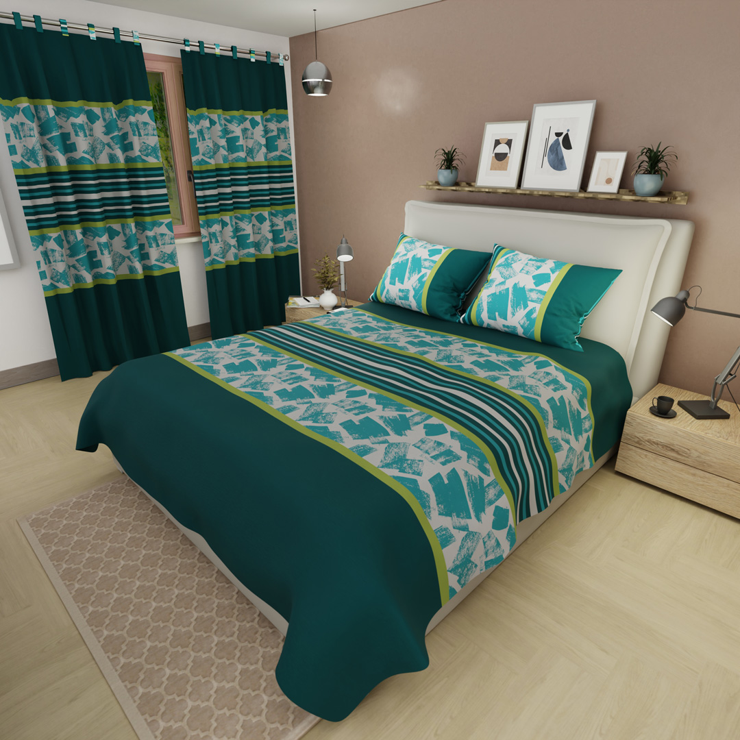 Juego de Sábanas Microfibra Suavizada  Ash & Cobalt Verde