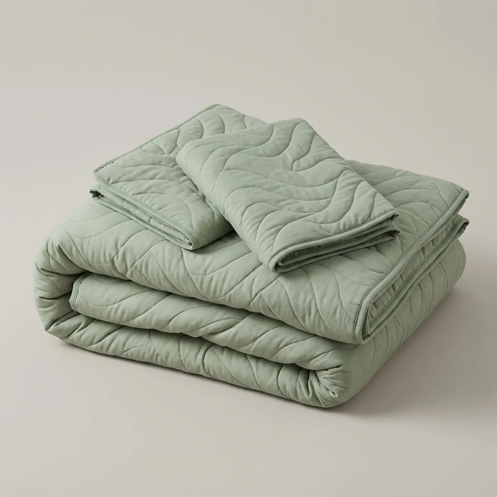 Cubrelecho Doble Faz Termosellado Básico Verde Y Beige De Lujo-4