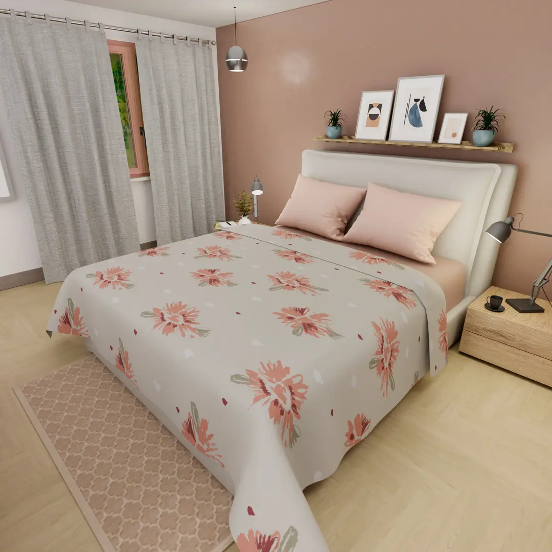 Juegos De Sabanas Tendenza Ajustable Palo De Rosa Sobresabana Beige Flores Confortable-3