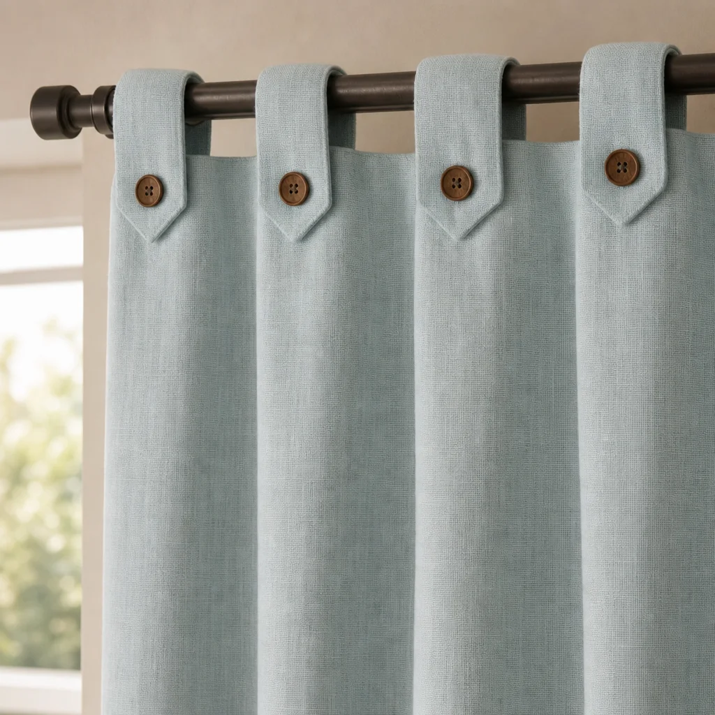 Cortina Lino Boton Ancestral Azul Neutrales-3