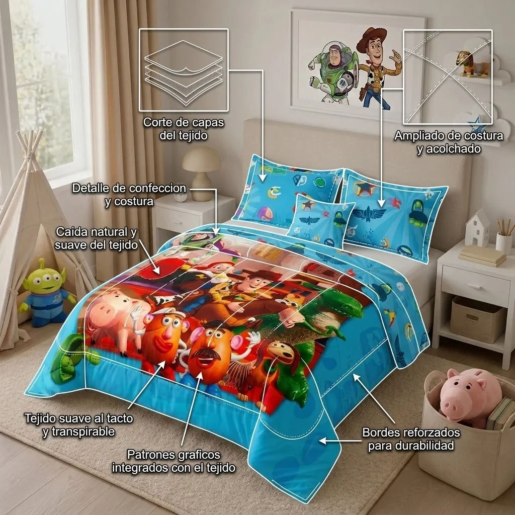 Cubrelecho Acolchado Disney Core Toy Story Celeste Estampados Animados-6