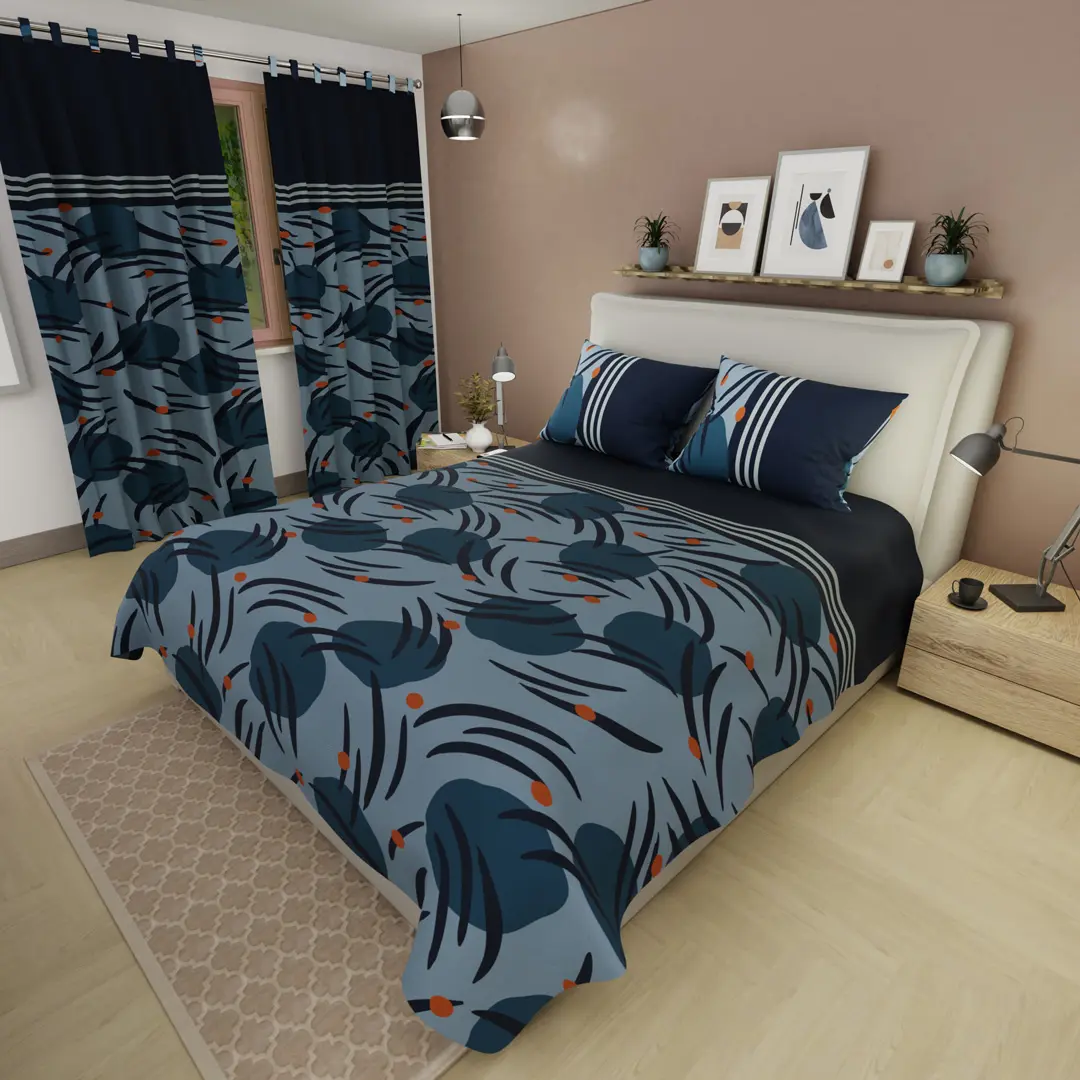 Juego de Sábanas Microfibra Suavizada Navy Bloom Azul