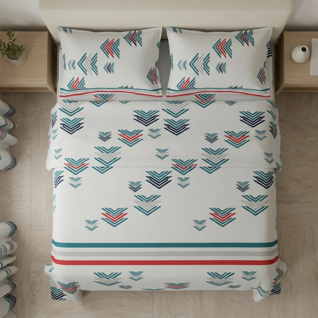 Juego De Sábanas Con Cortinas  Flechas En Fondo Blanco Ultra Suave-2