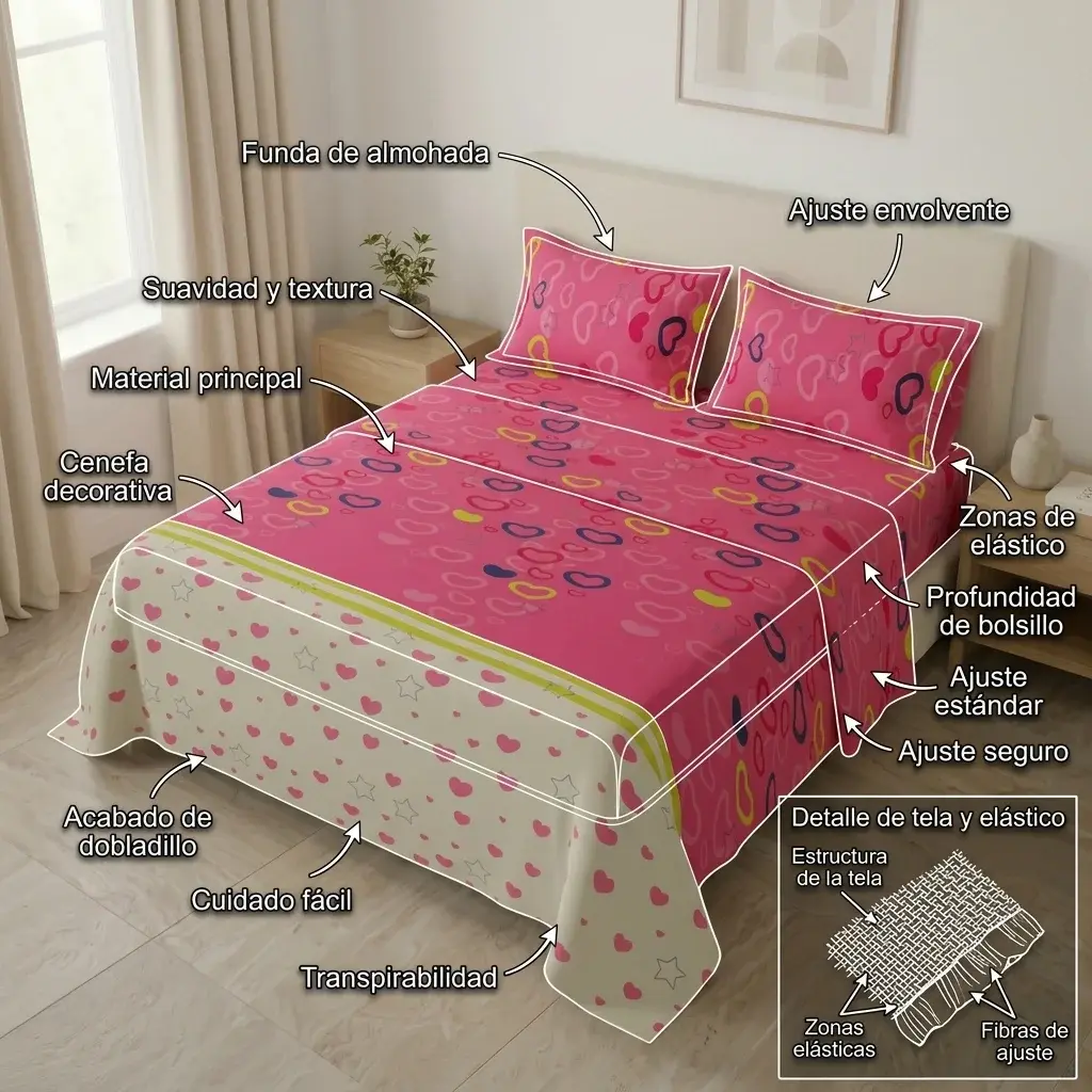 Juego de Sábanas Microfibra Suavizada Explosión de Amor Rosa-6