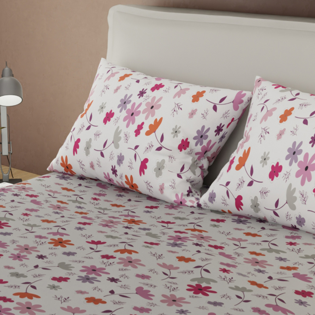 Juego de Sábanas Microfibra Suavizada Aroma de Flores Rosa-2