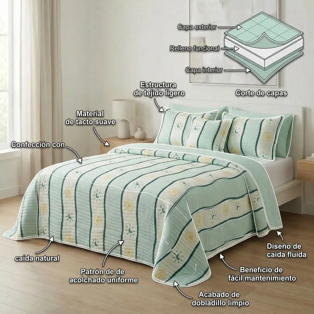 Cubrelecho Estampado Prensado Doble Faz Luna Celestial-6