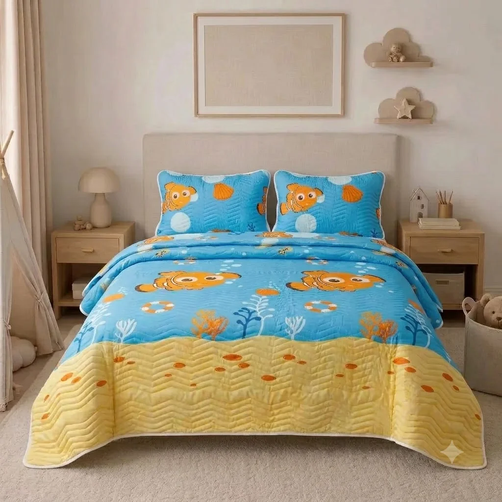 Cubrelecho Prensado Disney Buscando A Nemo Celeste Estampados Animados-3