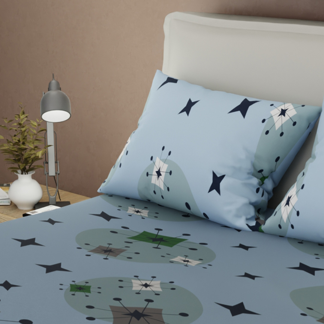 Juego de Sábanas Microfibra Suavizada Midcentury Vibe Blue-2
