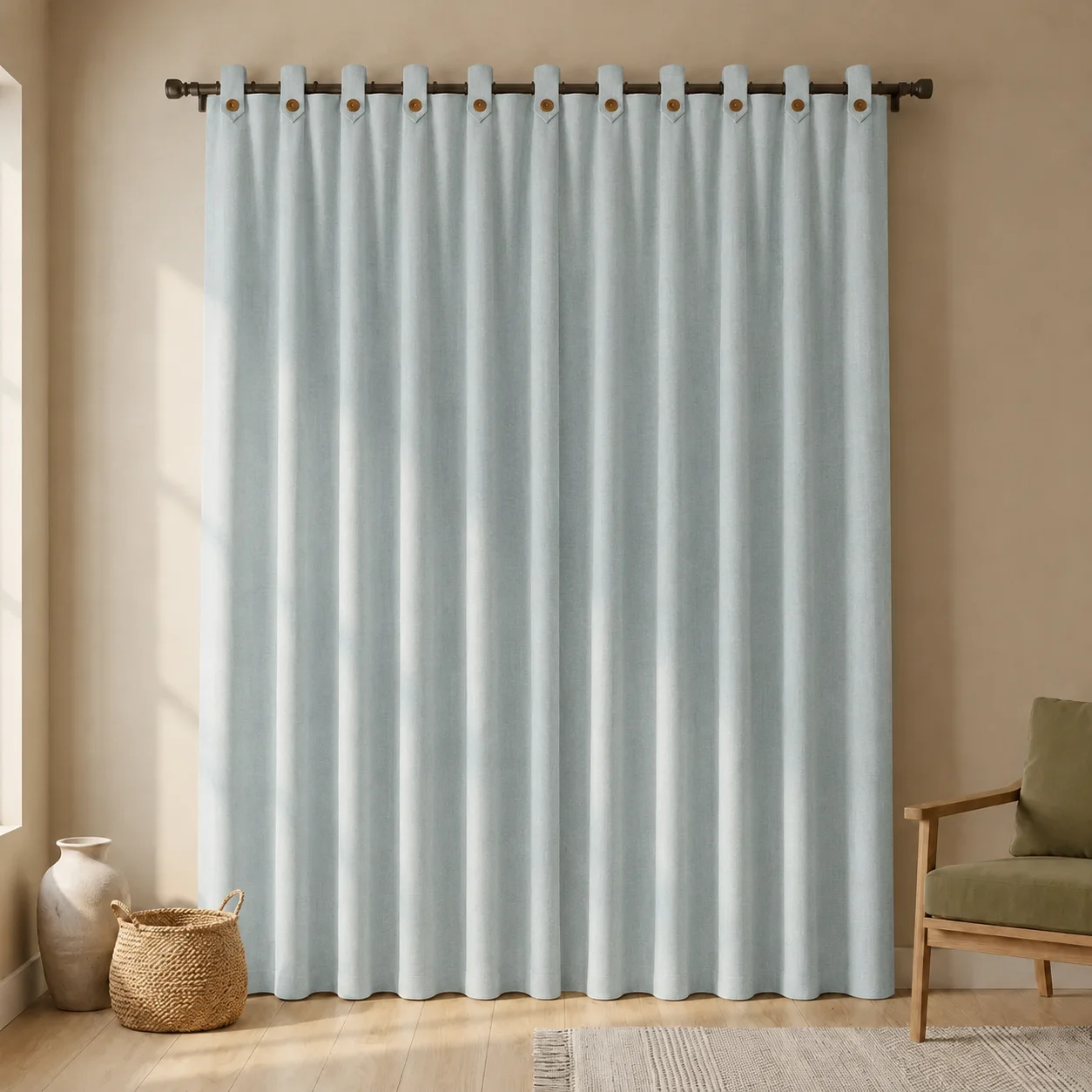 Cortina Lino Boton Ancestral Azul Neutrales-6