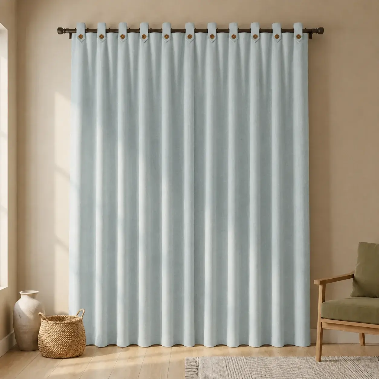 Cortina Lino Boton Ancestral Azul Neutrales-6
