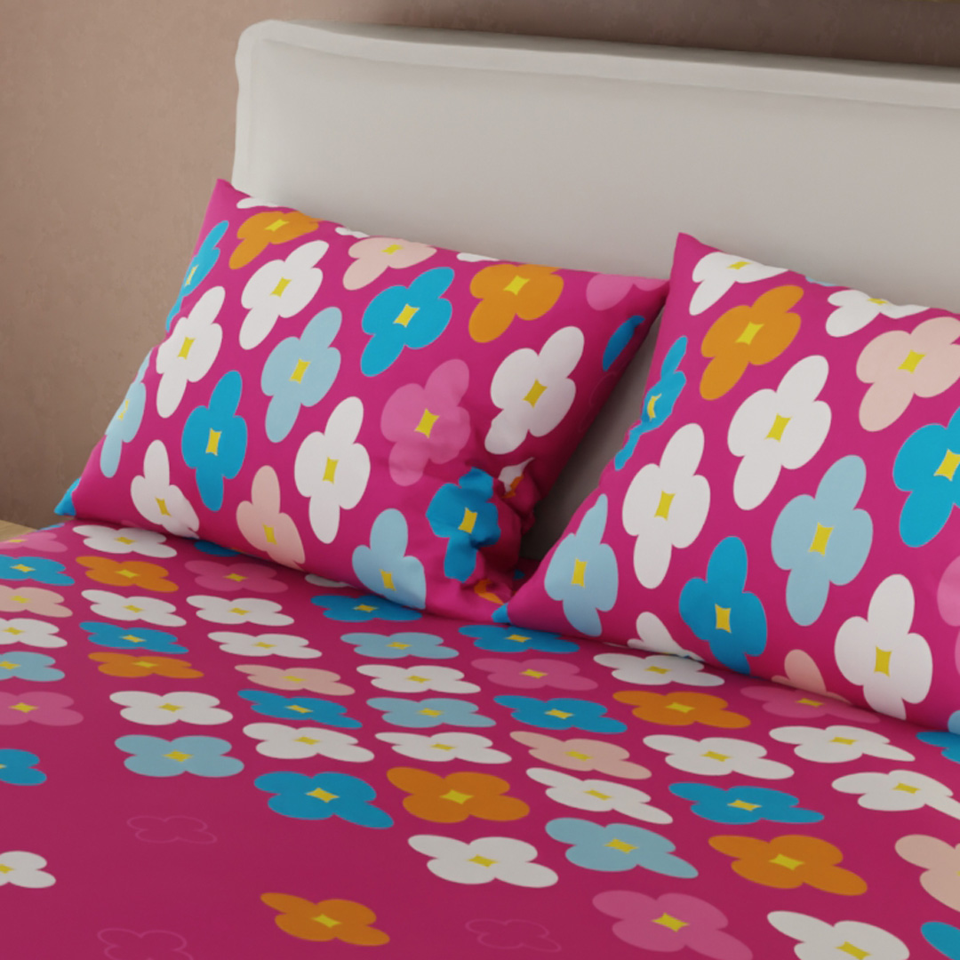 Juego de Sábanas Microfibra Suavizada Fiesta Floral Fucsia