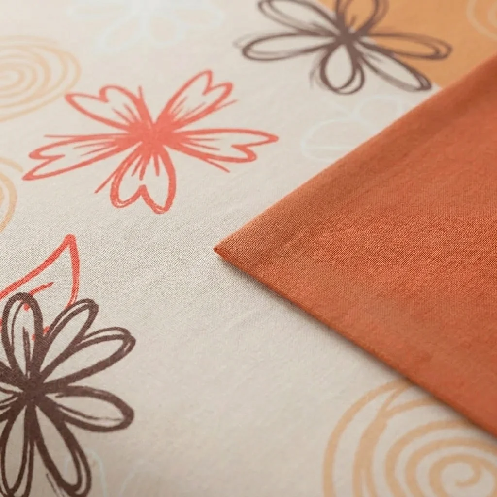 Juego De Sábanas Con Cortinas Naranja Patrón Flores Ultra Suave-4
