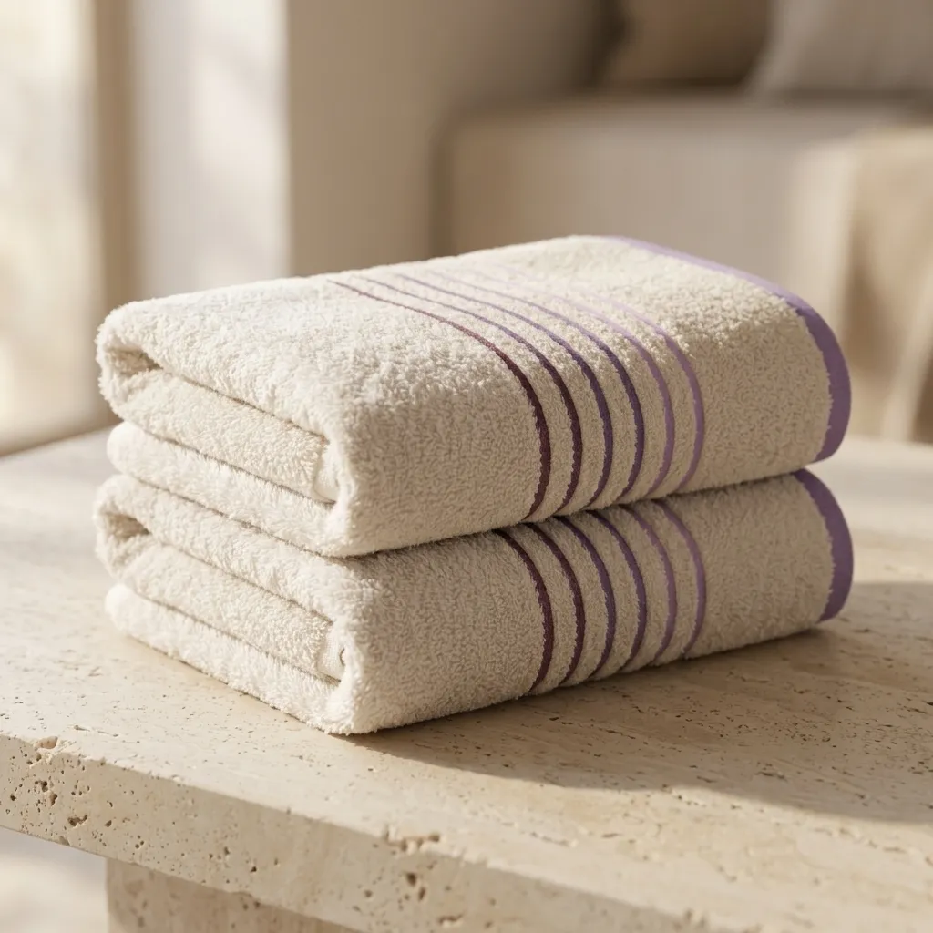Toalla Mediterráneo Beige Con Linea Morado  550 Gr-5