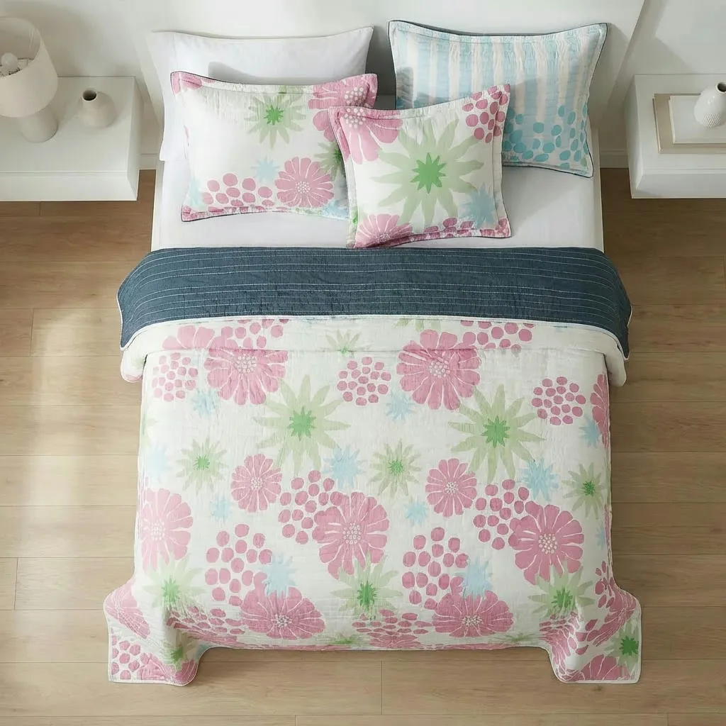 Cubrelecho Estampado Prensado Doble Faz Bubble Form Azul-2