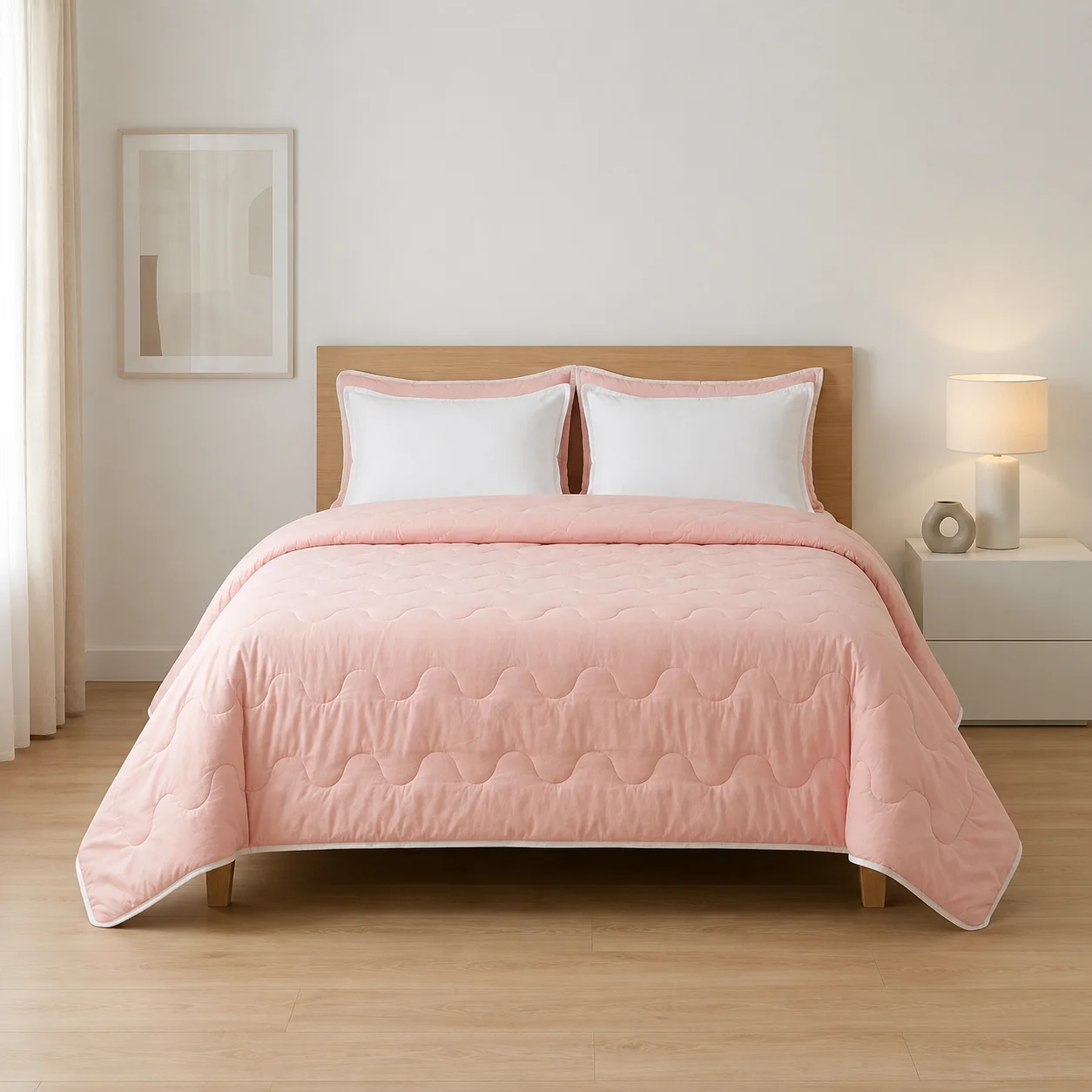 Cubrelecho Acolchado Cotton Sense Solo Fondo Rosa -Blanco-3