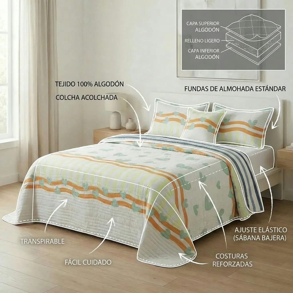 Cubrelecho Estampado Prensado Doble Faz Entre Dos Amores-6