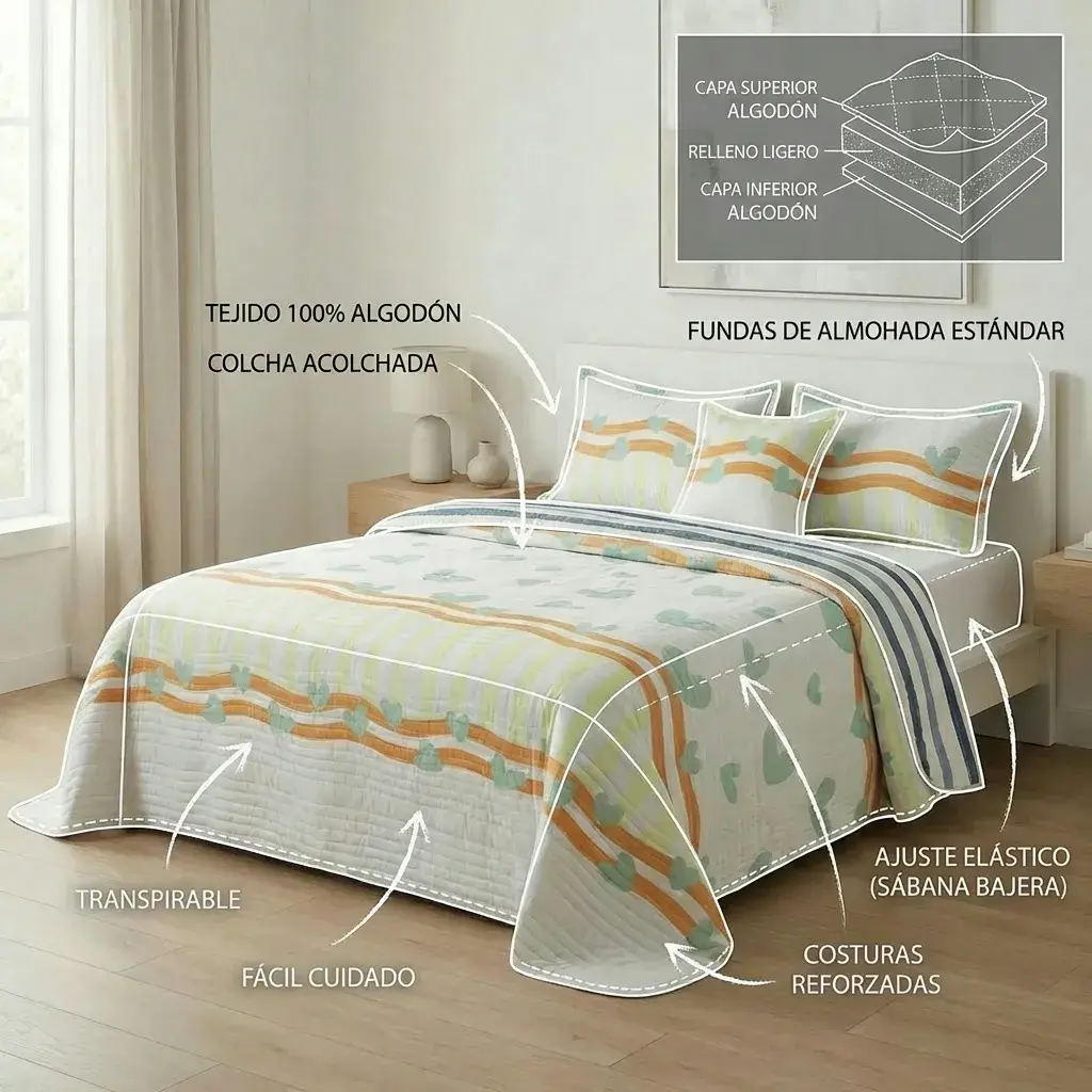 Cubrelecho Estampado Prensado Doble Faz Entre Dos Amores-6