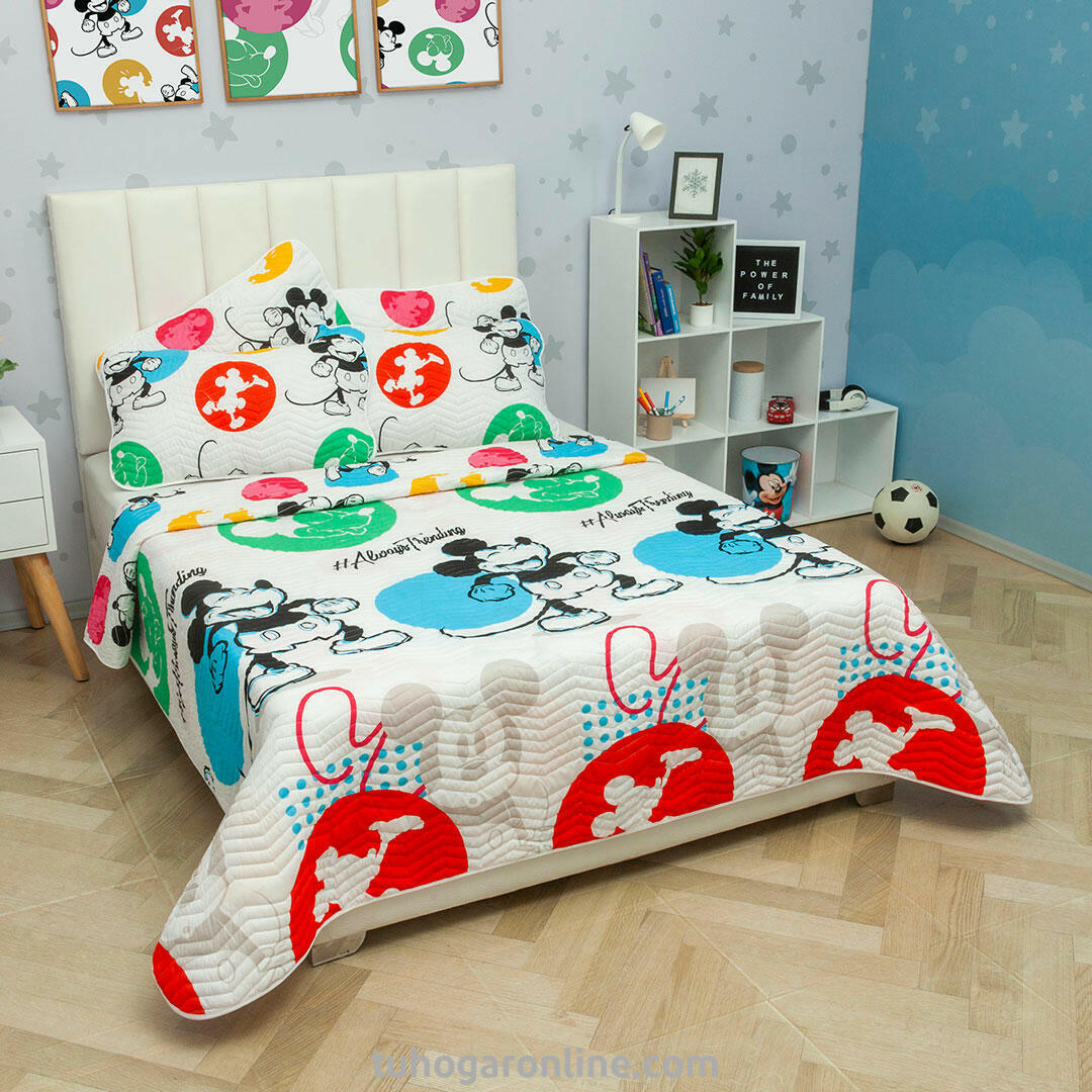 Cubrelecho Prensado Disney Mickey Blanco Estampados Animados