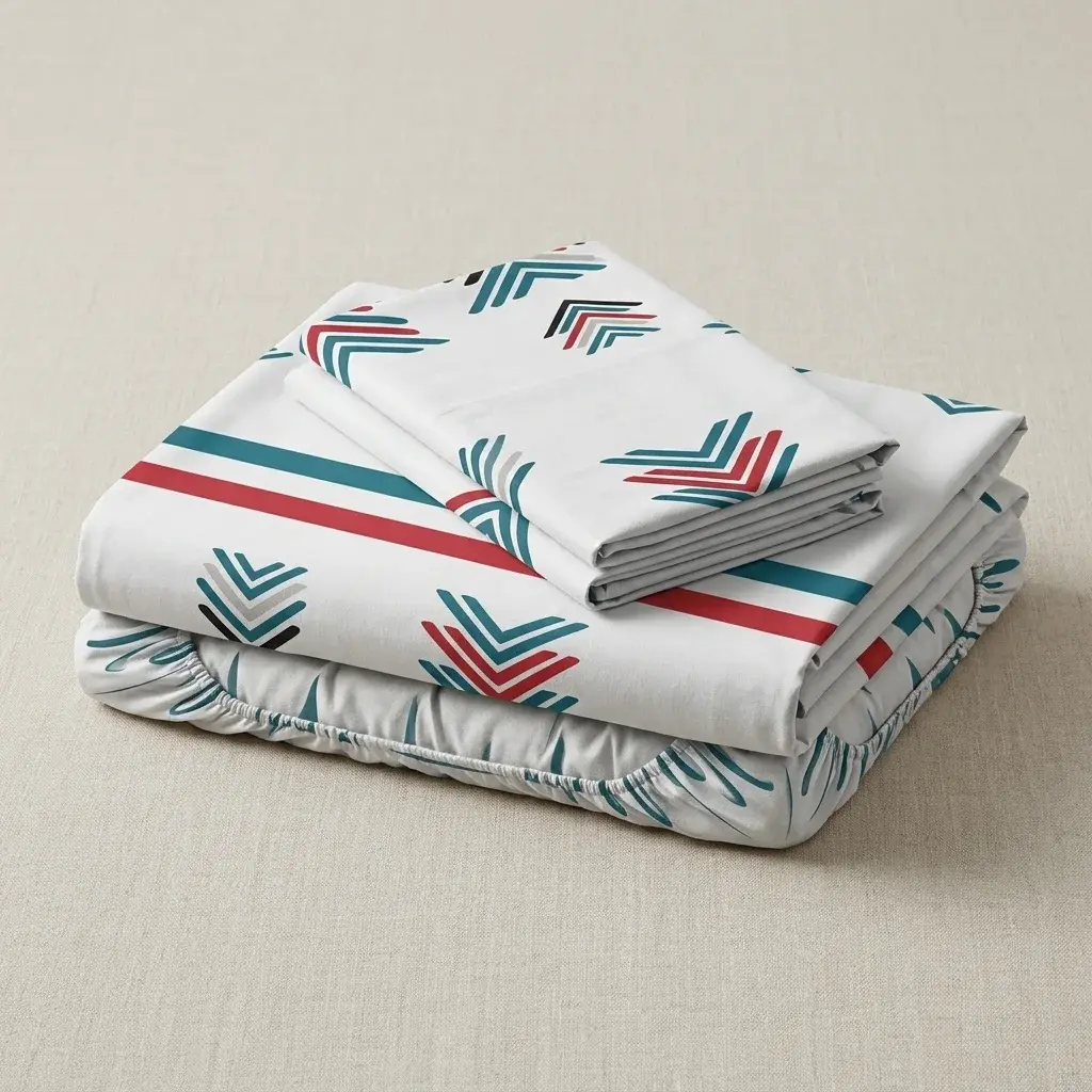 Juego De Sábanas Con Cortinas  Flechas En Fondo Blanco Ultra Suave-5