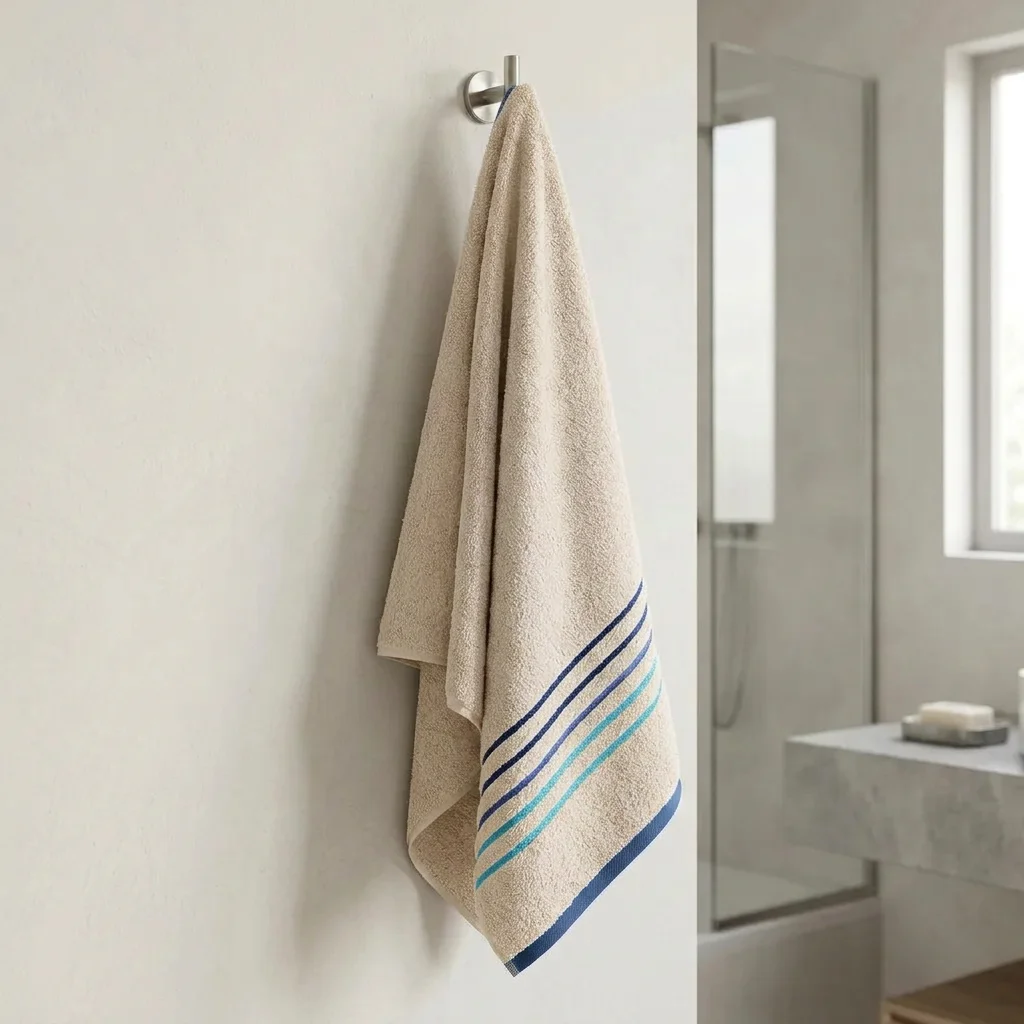 Toalla Mediterráneo Beige Con Linea Azul Oscuro  550 Gr-6