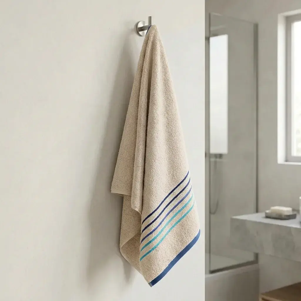 Toalla Mediterráneo Beige Con Linea Azul Oscuro  550 Gr-6