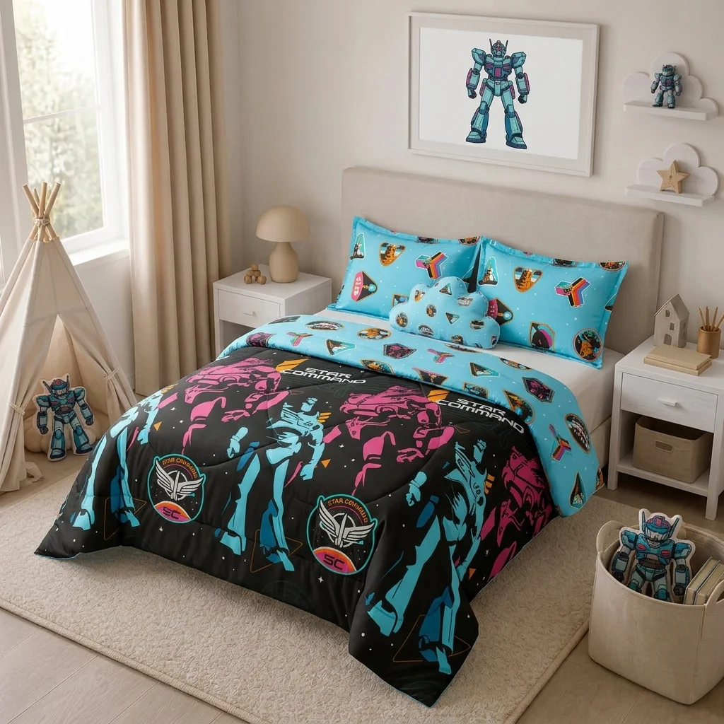 Cubrelecho Acolchado Cama Semidoble Disney Lightyear Comando Estelar Negro Estampados Animados