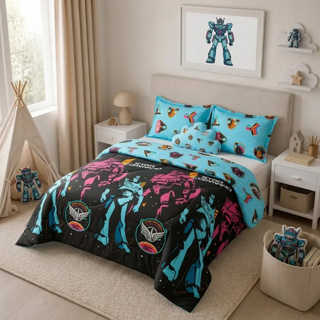 Cubrelecho Acolchado Cama Semidoble Disney Lightyear Comando Estelar Negro Estampados Animados