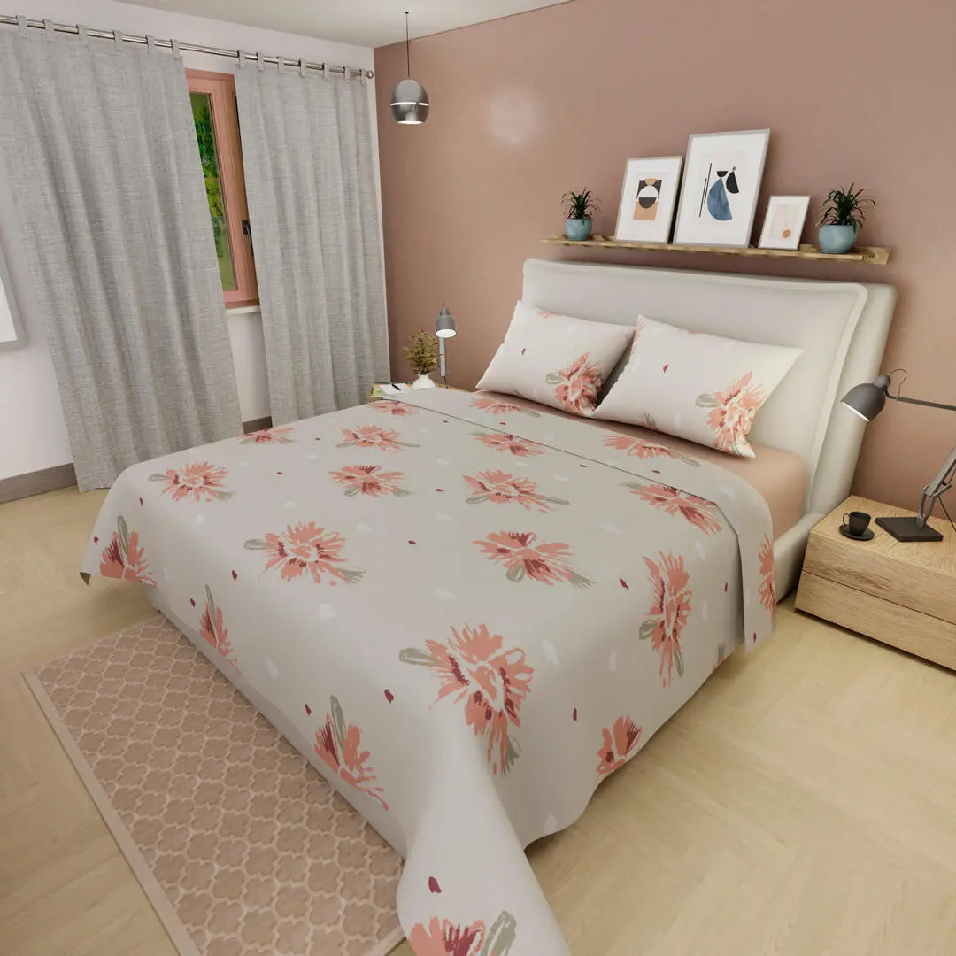 Juegos De Sabanas Tendenza Ajustable Palo De Rosa Sobresabana Beige Flores Confortable-2