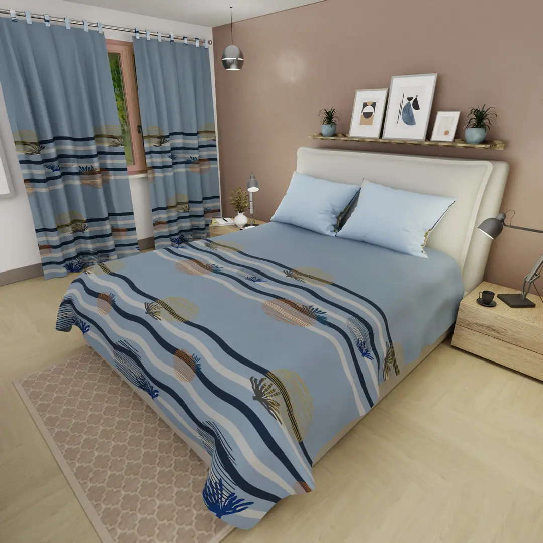 Juego De Sábanas Con Cortinas  Palma Azul