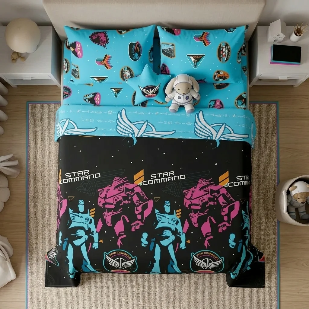 Juego De Sábanas Cama Doble Disney Lightyear Comando Estelar Negro Estampados Animados-2