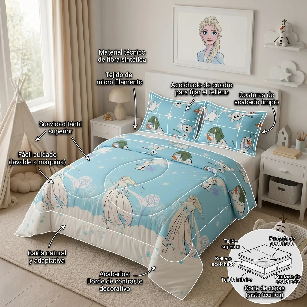 Cubrelecho Acolchado Disney Frozen Celeste Estampados Animados-6