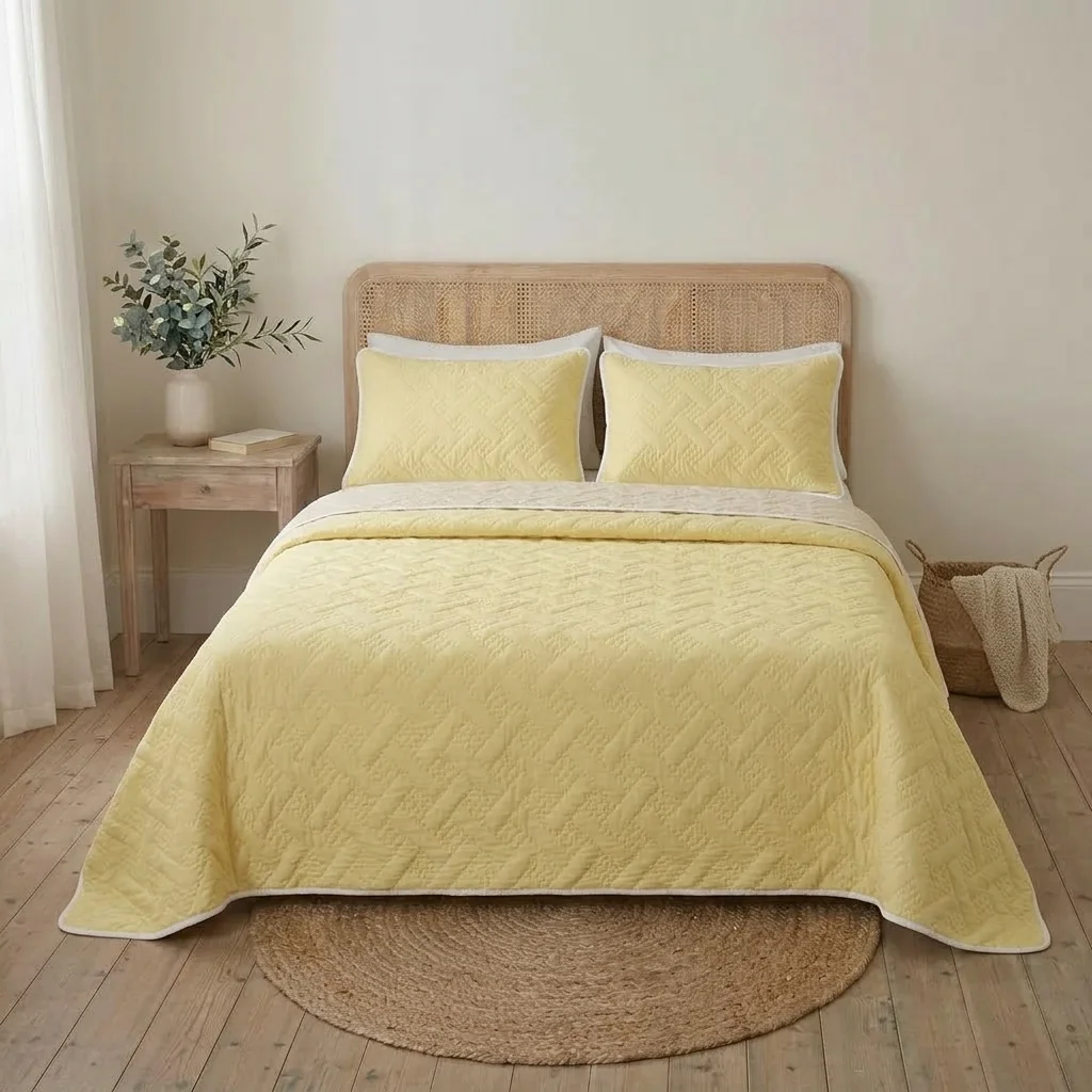 Cubrelecho Termosellado Cotton Sense Solo Fondo Amarillo-3