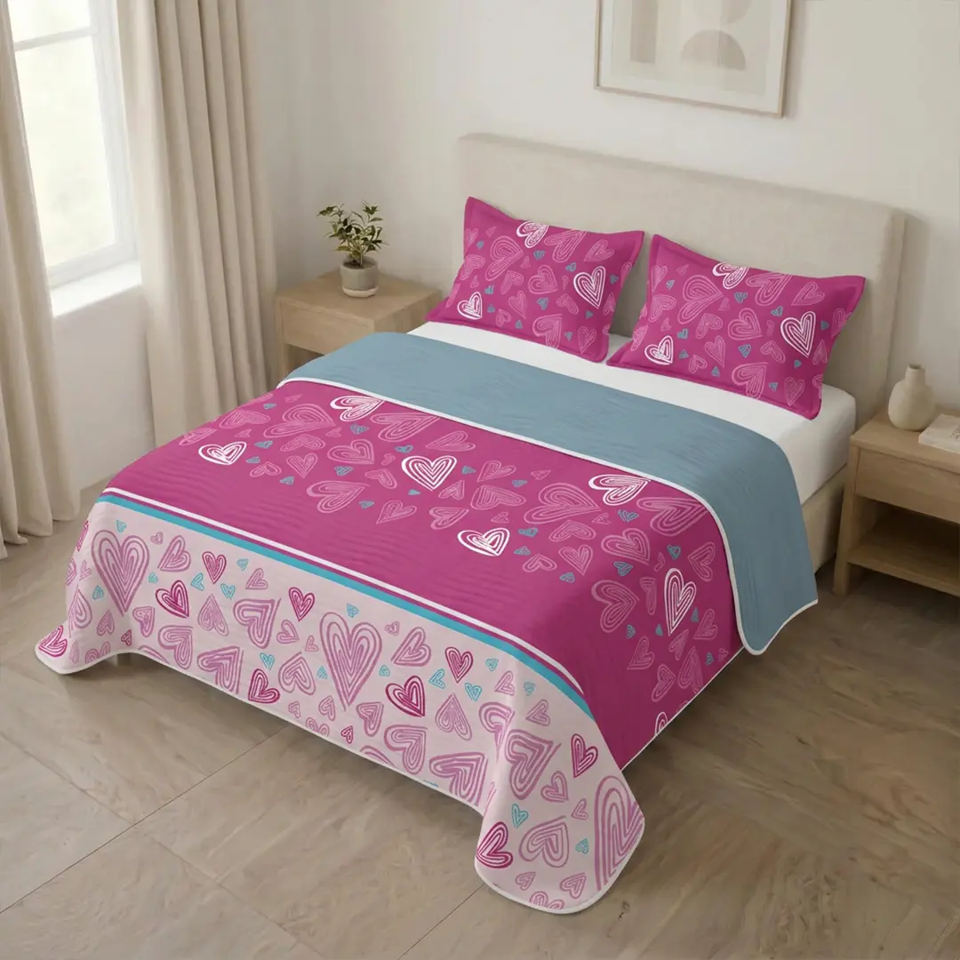 Cubrelecho Estampado Prensado Doble Faz Sinfonía Rosa-3