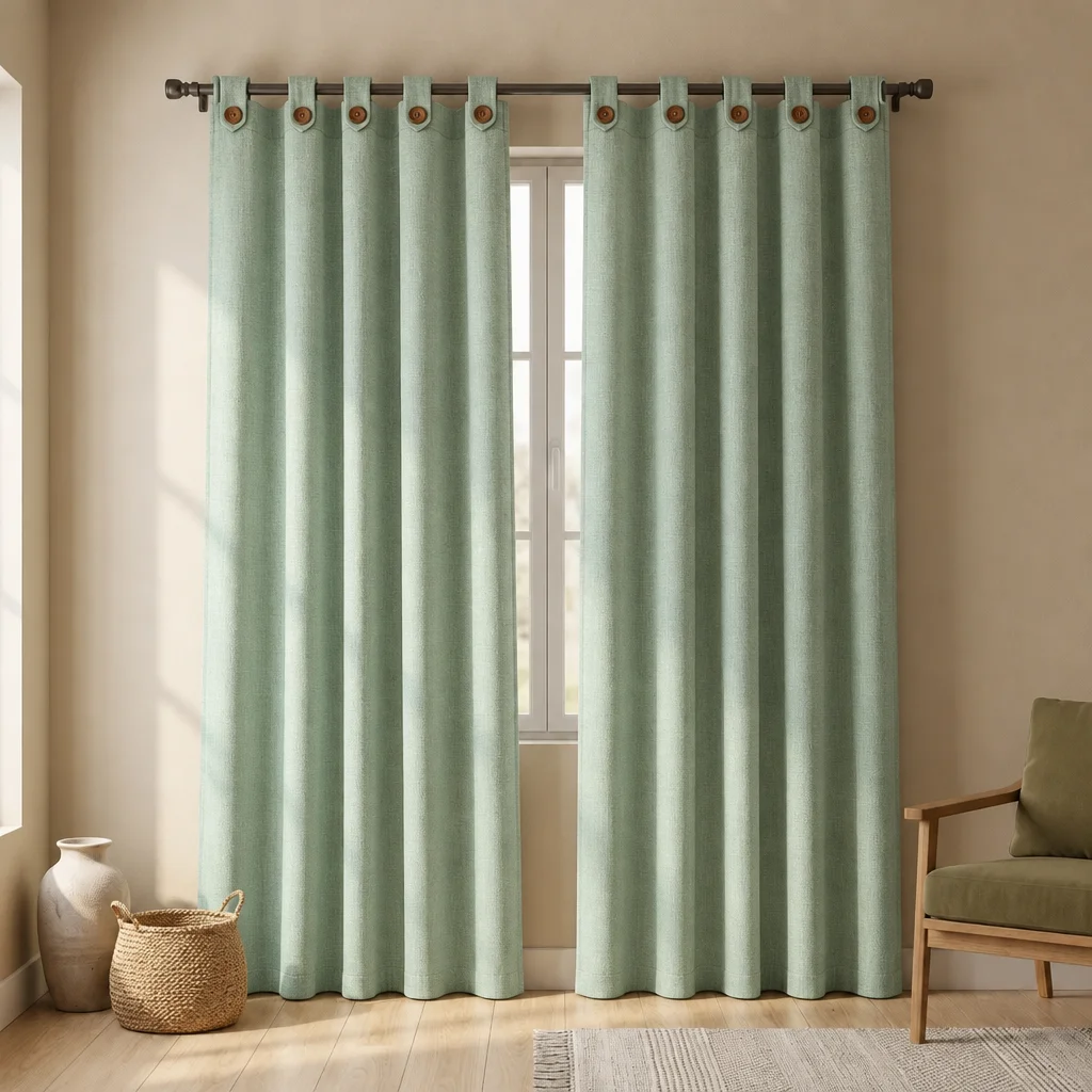 Cortina Lino Boton Ancestral Verde Neutrales