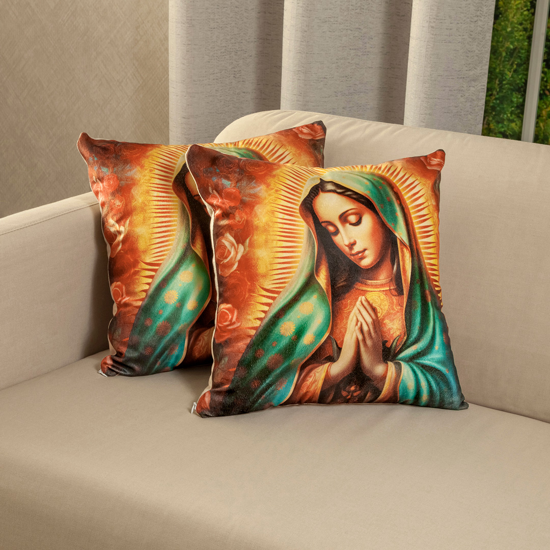 Forro Cojín Jardín del Edén Virgen de Guadalupe Entre Rosas-2