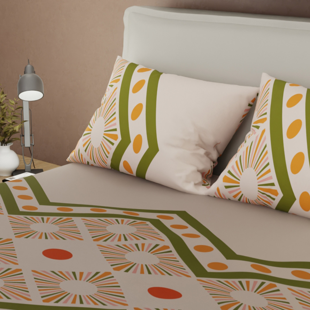 Juego De Sábanas Con Cortinas  Boho Clay Green-2
