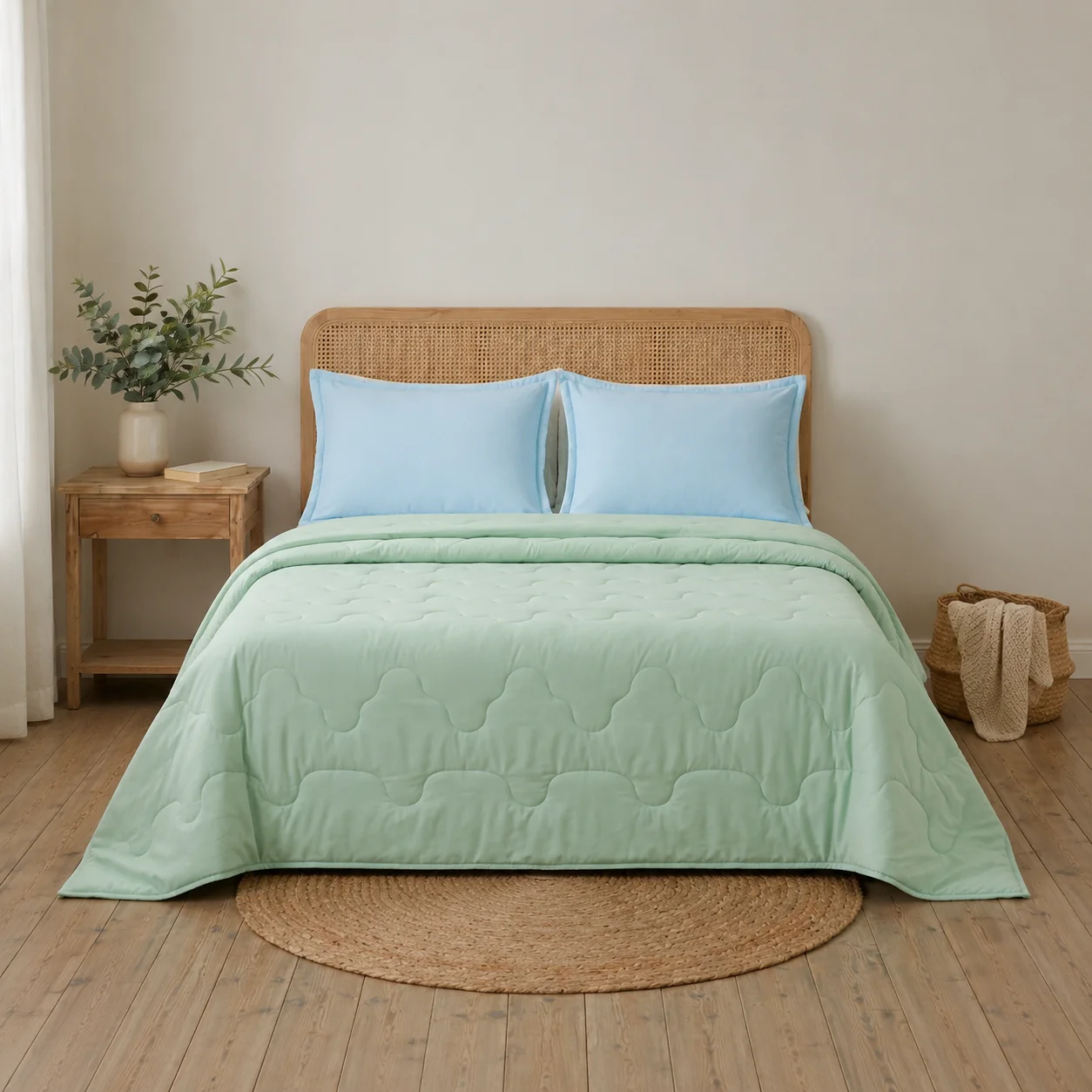 Cubrelecho Acolchado Cotton Sense Solo Fondo Verde - Azul-3