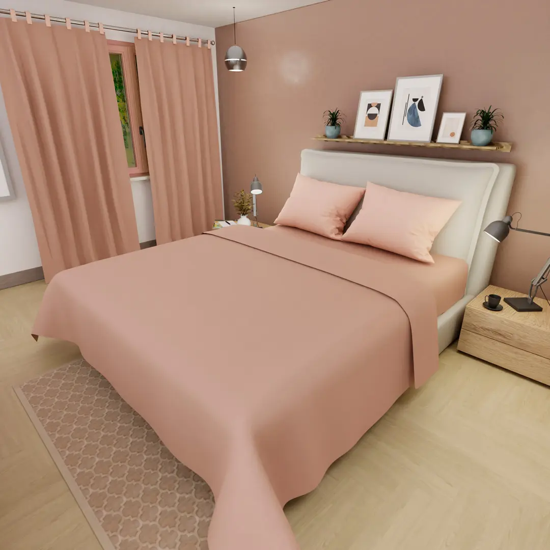 Juego De Sabanas Con Cortina Durazno Confortable