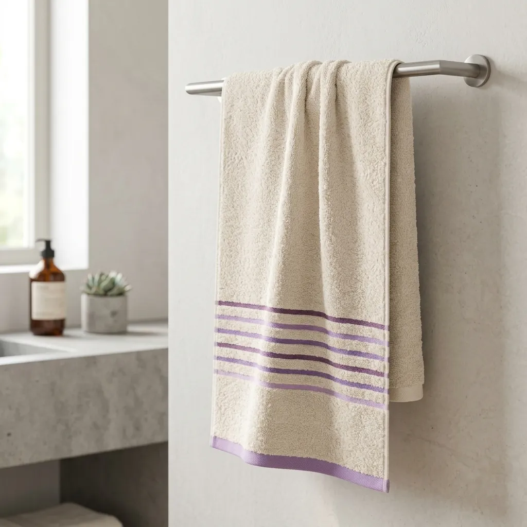 Toalla Mediterráneo Beige Con Linea Morado  550 Gr-6