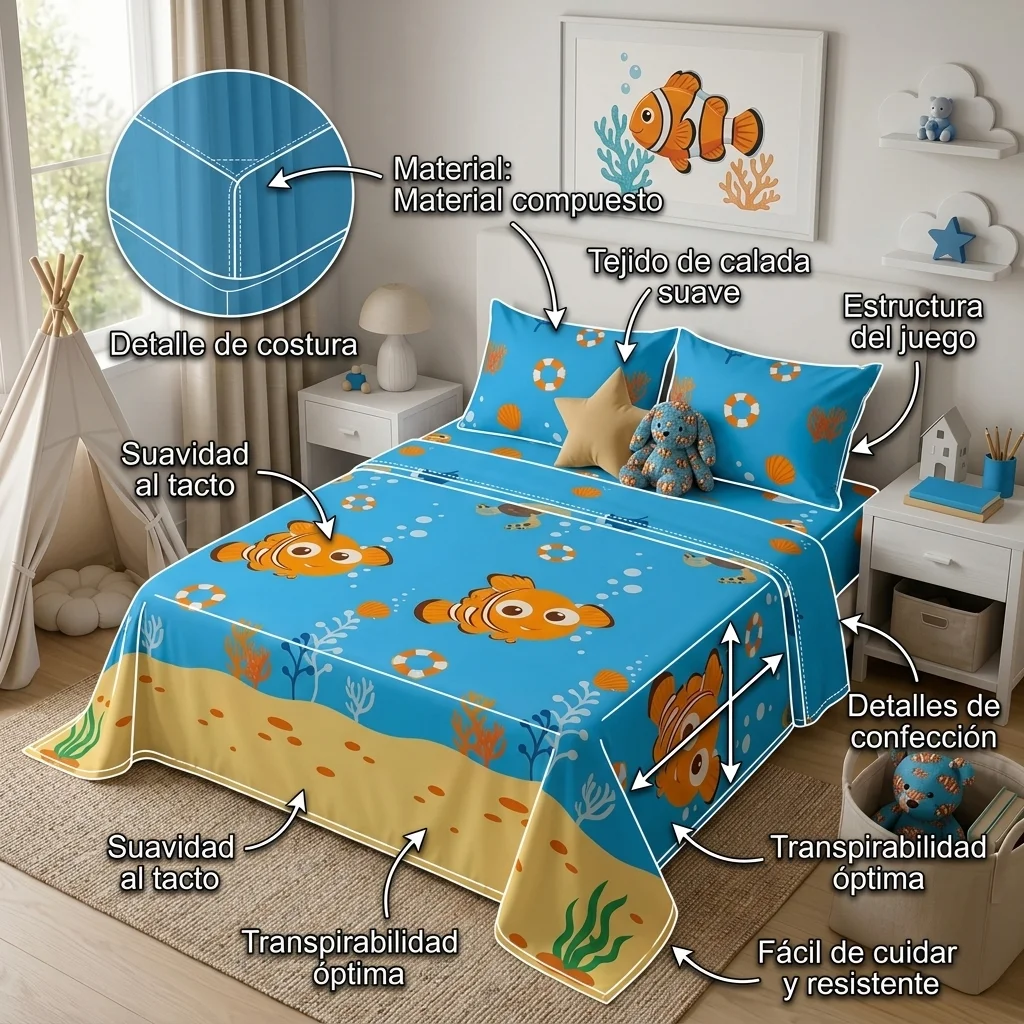 Juegos De Sábanas Disney Buscando A Nemo Celeste Estampados Animados-6